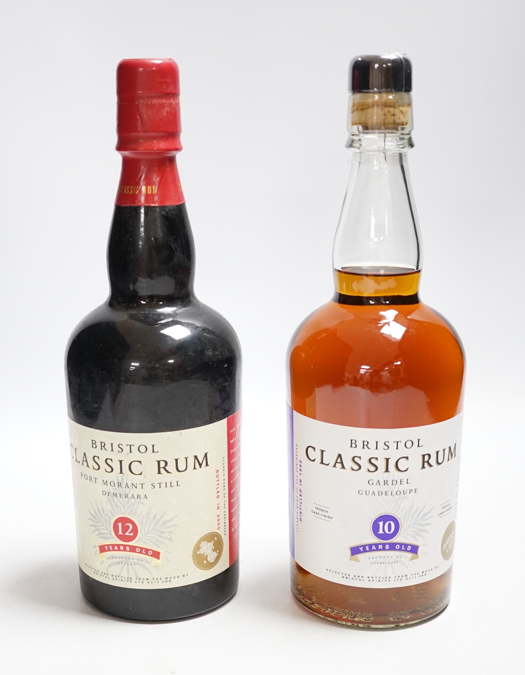 Two bottles of Bristol Classic Rum- Port Morant Still Demerera 12 Year Old and Gardel Guadeloupe 10 Year Old.